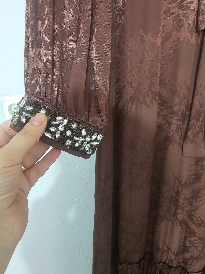 Bordo Bohem Uzun Elbise Dantel Detaylı - Görsel 4