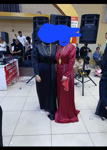 Bordo İşlemeli Uzun Kollu Kadın Abiye Elbise - Görsel 3