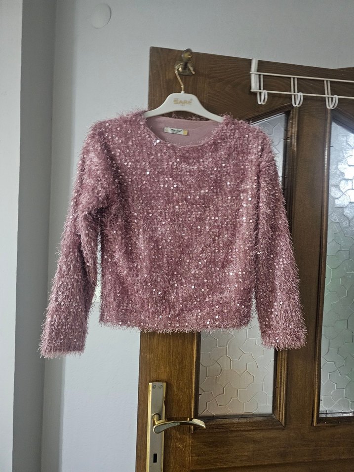 Pembe Kısa Örgü Kadın Kazak - Görsel 2