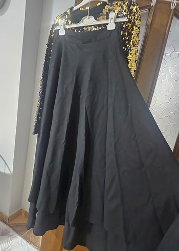 Altın Renkli Payetli Uzun Kollu Mini Bluz etekli takım - Görsel 3