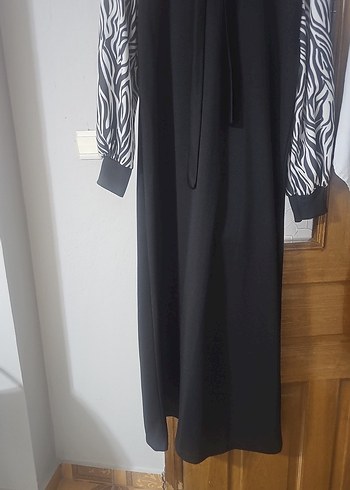 Siyah Zebra Desenli Uzun Salaş Elbise - Görsel 3