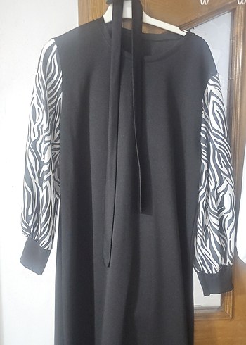 Siyah Zebra Desenli Uzun Salaş Elbise - Görsel 2