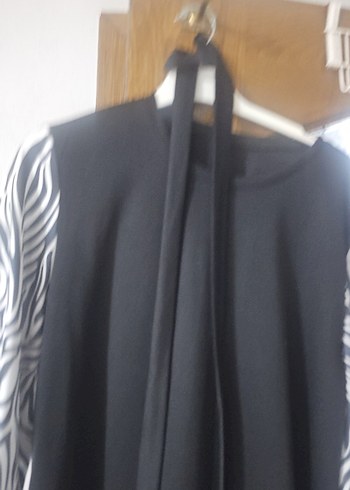 Siyah Zebra Desenli Uzun Salaş Elbise - Görsel 4