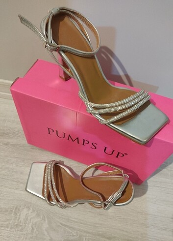 38 Beden gri Renk Pumps Up Shine Model Topuklu Ayakkabı
