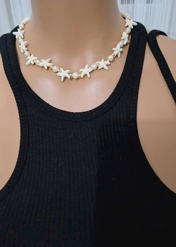 Beden beyaz Renk Beyaz Boncuklu Mini Deniz Yıldızı Kolye