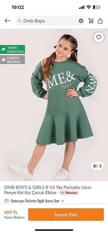 10 Yaş Beden Kız çocuk sweatshirt elbise