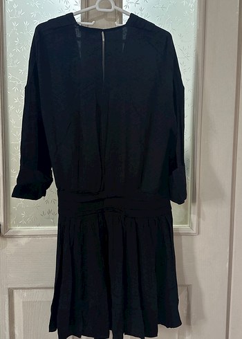 Siyah V Yaka Uzun Kollu Midi Elbise - Görsel 2