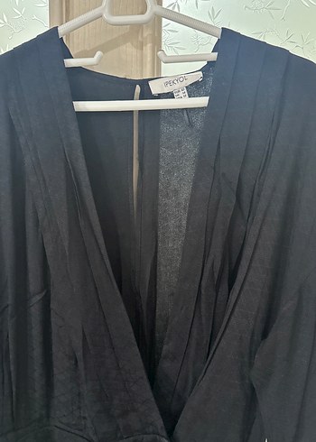 Siyah V Yaka Uzun Kollu Midi Elbise - Görsel 3