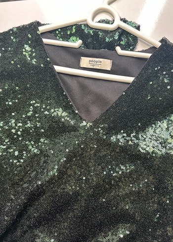 Parlak Yeşil V Yakalı Midi Abiye Elbise - Görsel 2