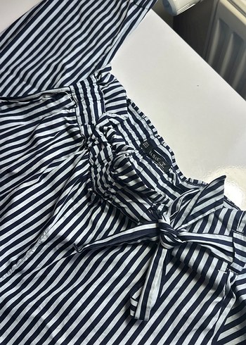 Çizgili Pilili Kadın Pantolon - Görsel 2