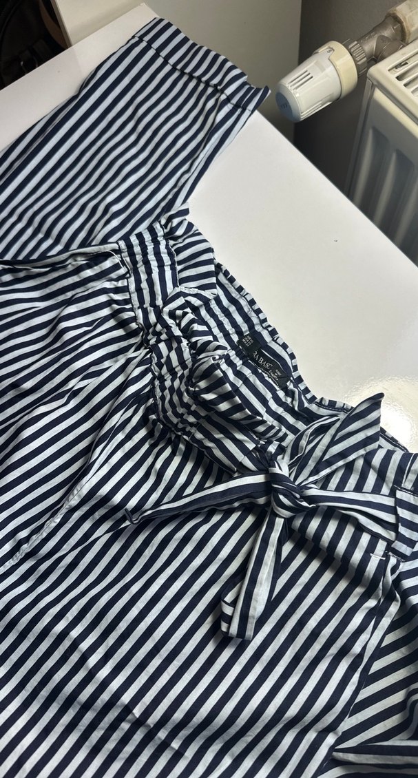 Çizgili Pilili Kadın Pantolon - Görsel 2