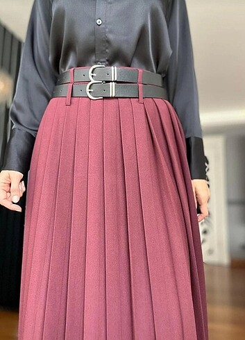 s Beden bordo Renk ÇİFT KEMER UZUN ETEK