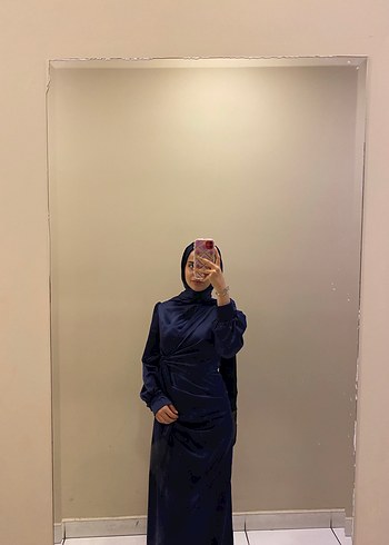 Lacivert Uzun Kollu Drapeli Kadın Elbise - Görsel 3