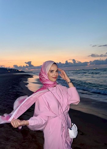 Pembe Drapeli Kadın Sarmal Elbise - Görsel 3