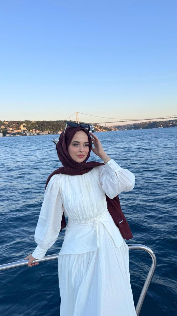 Bohem Beyaz Pamuklu Uzun Elbise - Görsel 2