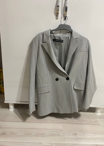 Diğer Gri Düğmeli Midi Kadın Blazer Ceket takım