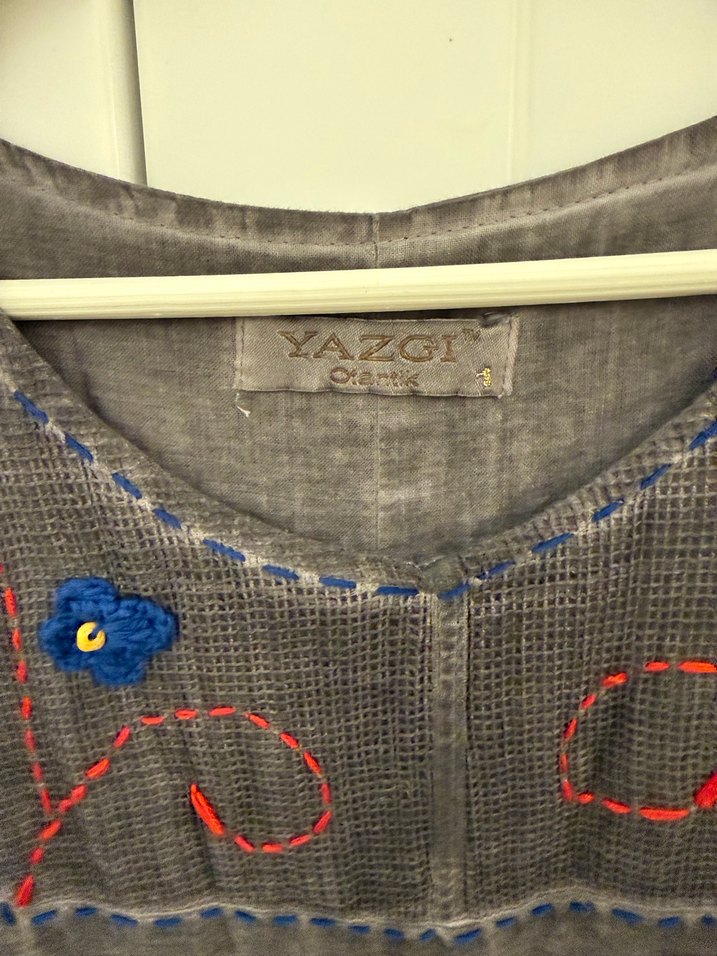 Nakışlı Gri Bohem şile bezi  Uzun Elbise - Görsel 4