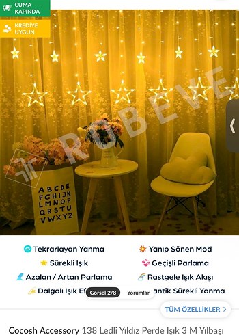 3 Metre Yıldız Led Perde Işık - Görsel 2