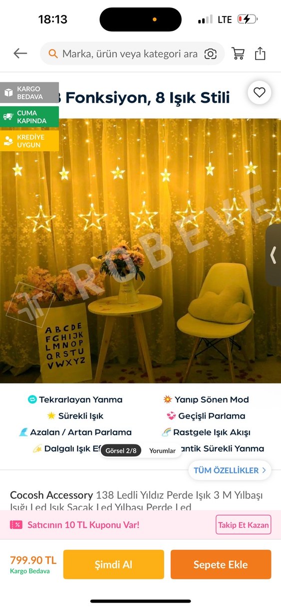 3 Metre Yıldız Led Perde Işık - Görsel 2