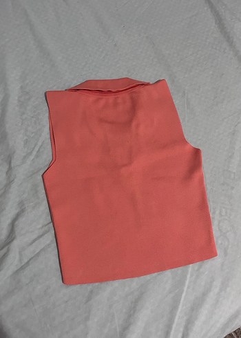 Bershka Pembe Midi Kolsuz Polo Yaka Kadın Yelek