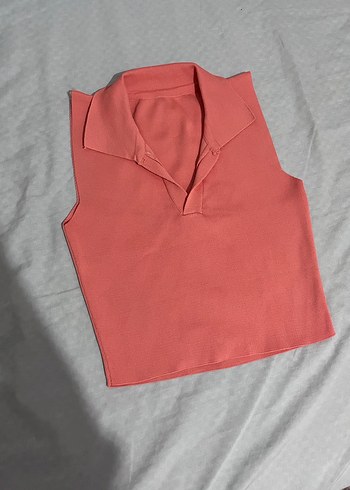 Pembe Midi Kolsuz Polo Yaka Kadın Yelek