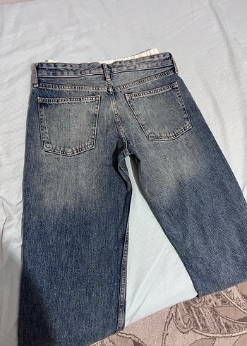 Bershka Mavi Rahat Kesim Midi Kot Pantolon