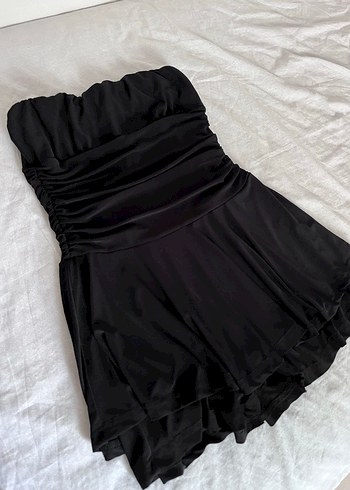 l Beden Siyah Straplez Gotik Mini Elbise şort etek