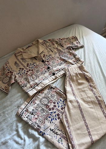 s Beden Nakışlı Bej Bohem Kadın Kumaş Tulum