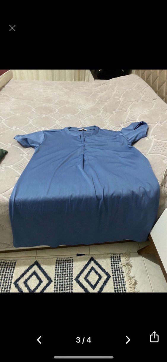 V Yaka, Düğmeli Mavi Hamile Tişörtü - Görsel 3