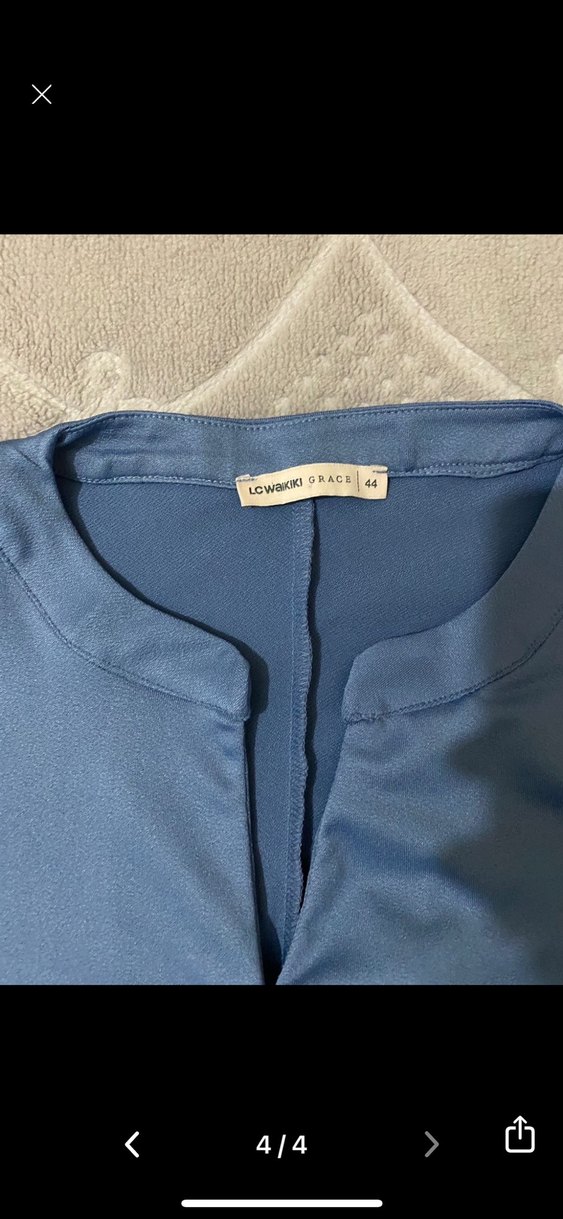 V Yaka, Düğmeli Mavi Hamile Tişörtü - Görsel 4