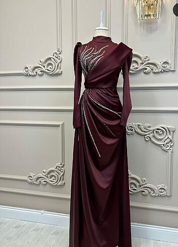 Bordo Abiye Elbise