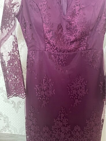 Mor güpürlü abiye elbise - Görsel 2