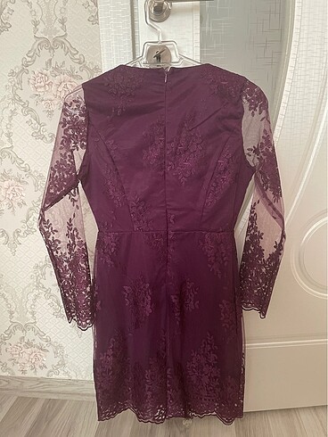 Mor güpürlü abiye elbise - Görsel 5