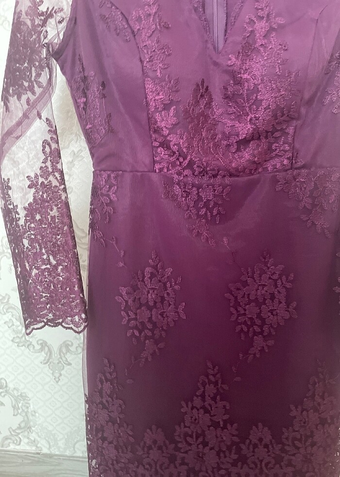 Mor güpürlü abiye elbise - Görsel 2