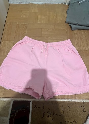 Pembe Mini Şort, Fırfırlı, Rahat Kesim