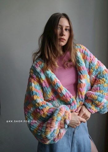 Çiçek Desenli Örgü Beyaz Hırka - Görsel 5