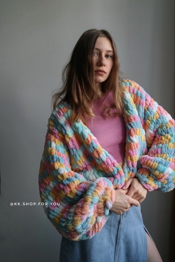 Çiçek Desenli Örgü Beyaz Hırka - Görsel 5