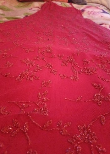 Nakışlı Kırmızı Uzun Bohem Abiye Elbise - Görsel 4