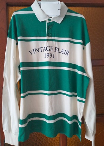 Zara Vintage Desenli Erkek Uzun Kollu Polo Tişört
