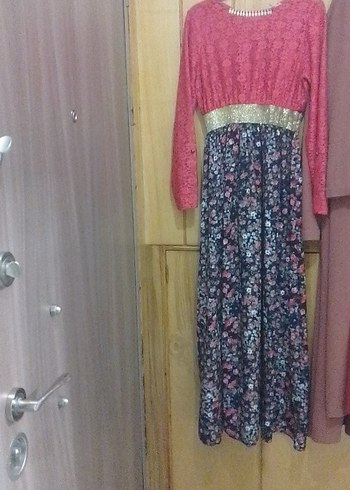 Dantel Detaylı Çiçek Desenli Uzun Elbise tesettür - Görsel 3