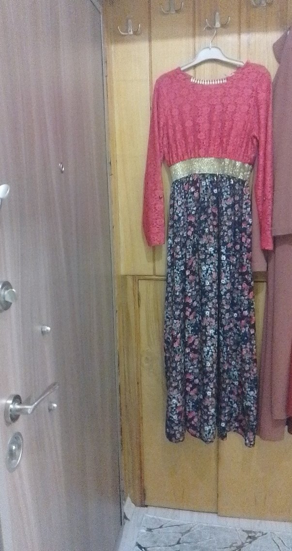 Dantel Detaylı Çiçek Desenli Uzun Elbise tesettür - Görsel 3