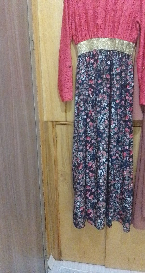 Dantel Detaylı Çiçek Desenli Uzun Elbise tesettür - Görsel 2