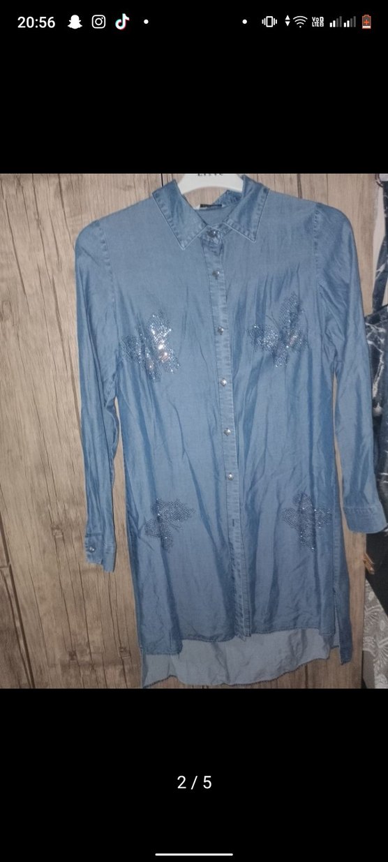 Düğmeli Uzun Kollu Nakışlı Kot Gömlek - Görsel 2