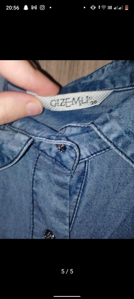 Düğmeli Uzun Kollu Nakışlı Kot Gömlek - Görsel 4