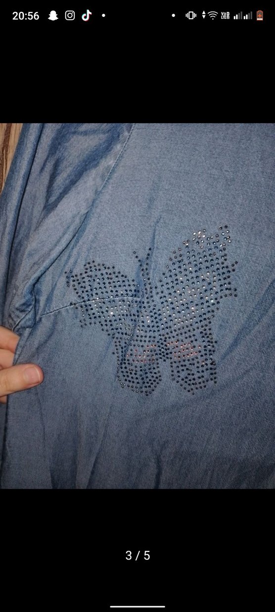 Düğmeli Uzun Kollu Nakışlı Kot Gömlek - Görsel 3