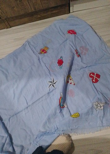 Nakışlı Mavi şal genç Akel marka - Görsel 6