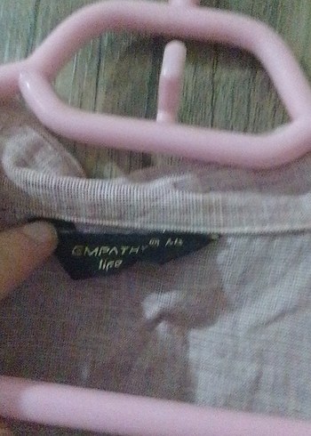 Pembe Nakışlı Uzun Keten Gömlek - Görsel 5