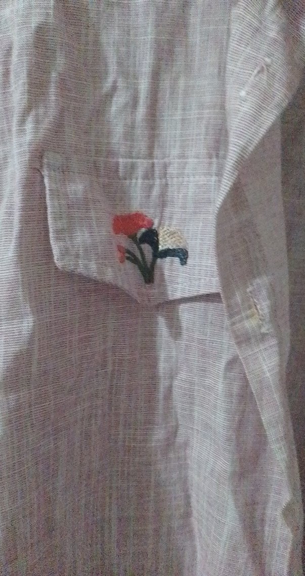 Pembe Nakışlı Uzun Keten Gömlek - Görsel 4