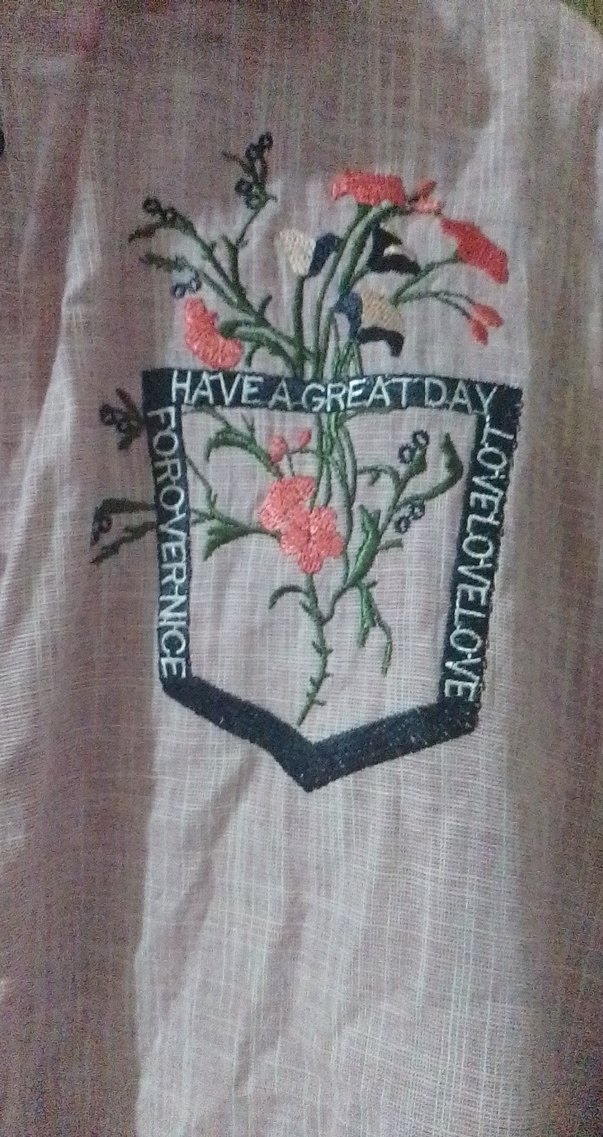 Pembe Nakışlı Uzun Keten Gömlek - Görsel 3