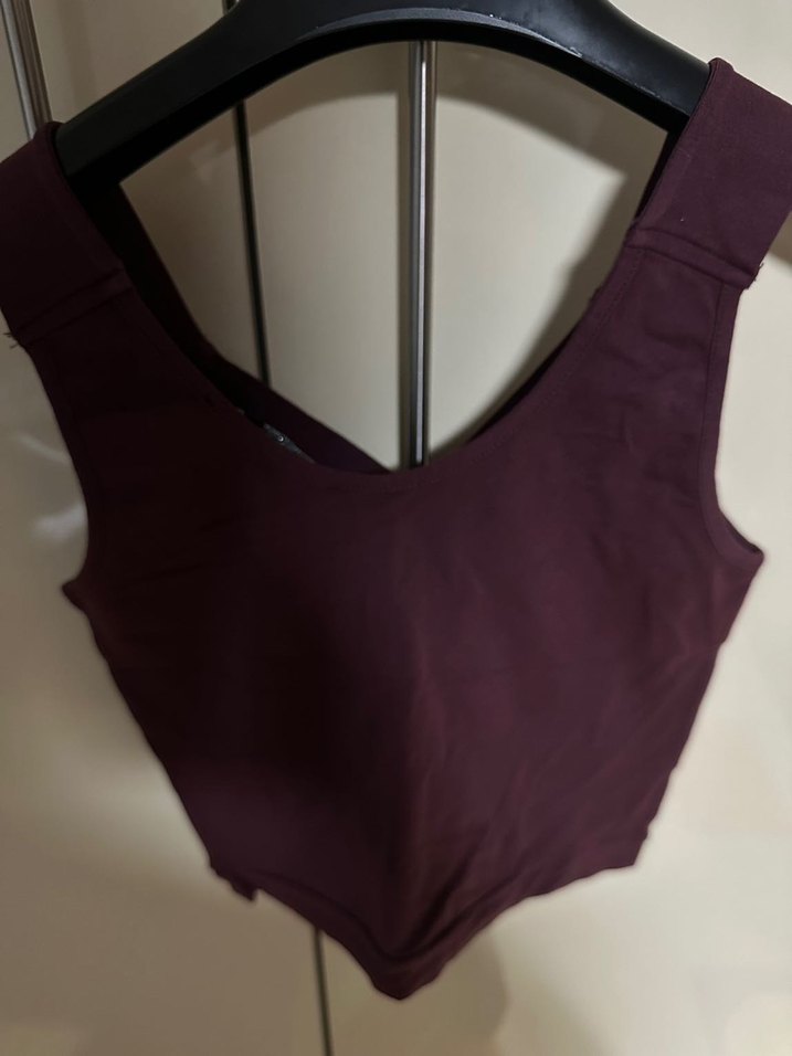 Bordo V Yaka İnce Askılı crop - Görsel 2